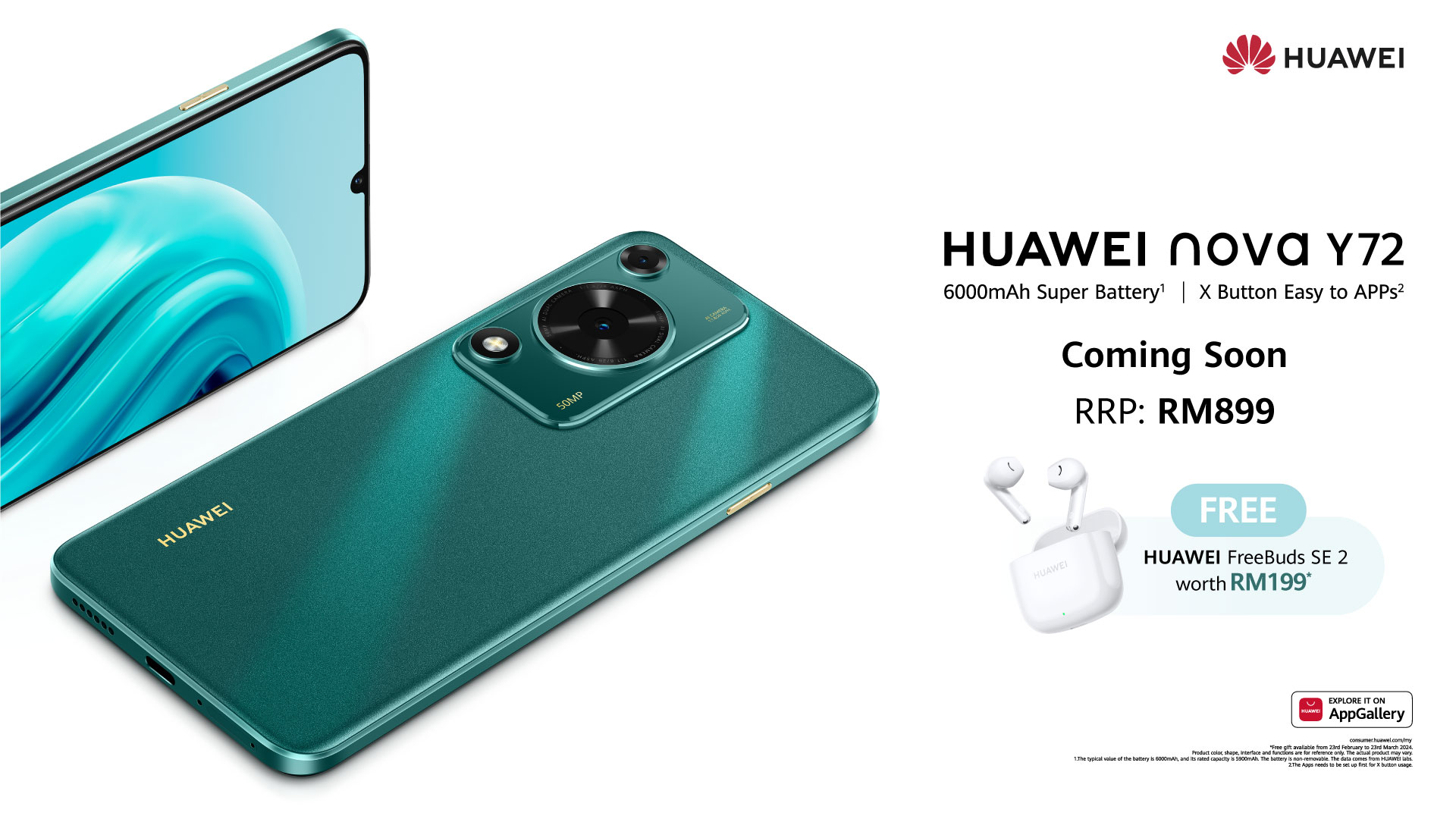 The Huawei nova Y72 Boasts a 6000mAh Battery and an ‘X’ Button for RM899